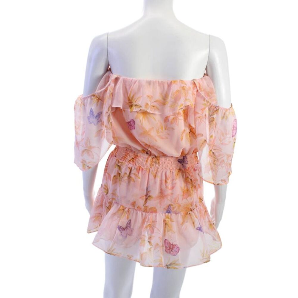 Amanda Uprichard Womens Off Shoulder Floral Romper Pink Short Sleeve Size XS - Picture 3 of 5